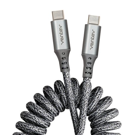 VENTEV Chargesync Helix Coiled USB C to USB Type C Cable 3ft, Gray HC3-GRY252383